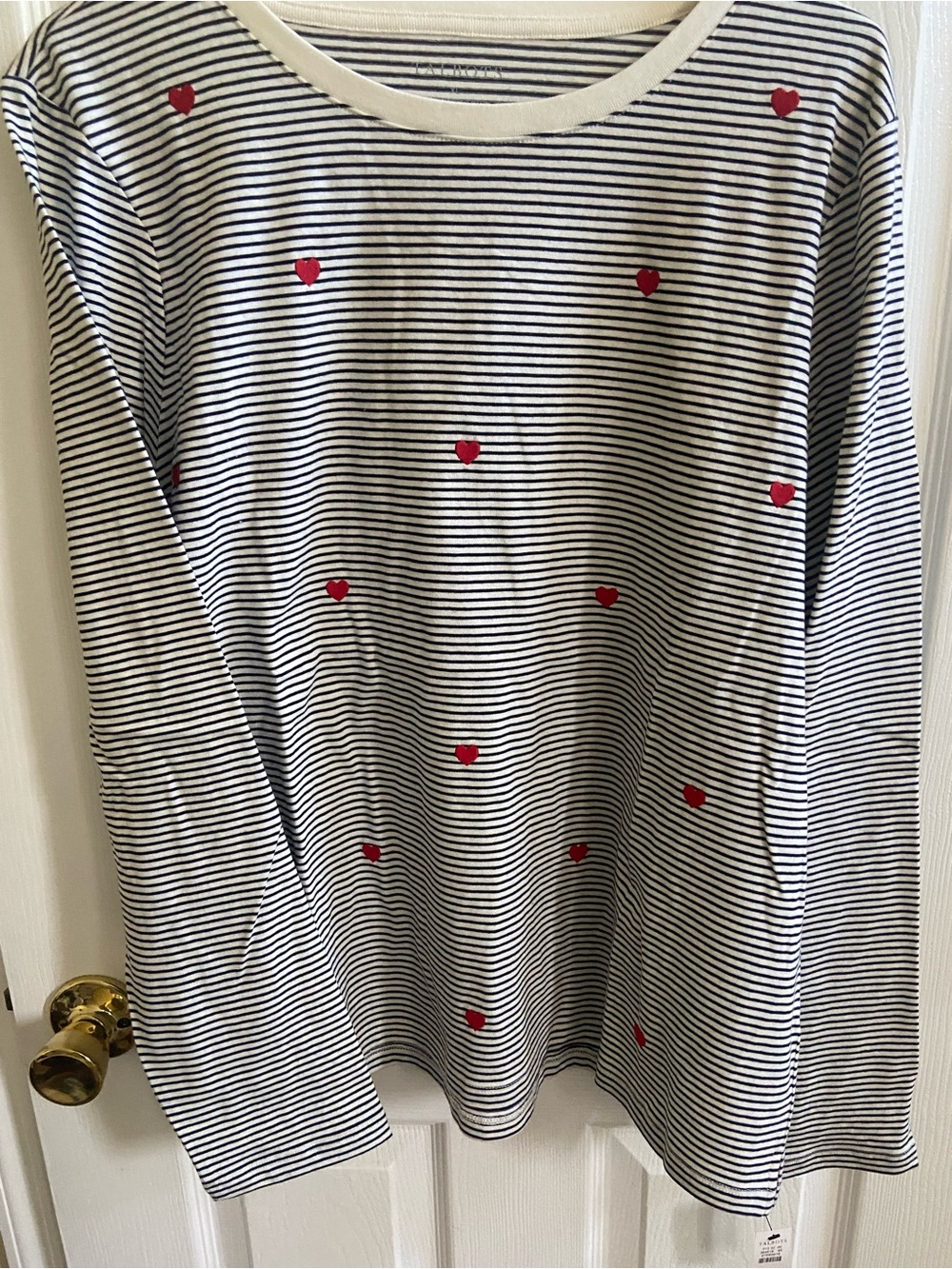 Talbots striped Tshirt with embroidered hearts NWT